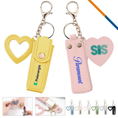 Zipin Mini PU Leather Mirror Lipstick Keychain Pouch