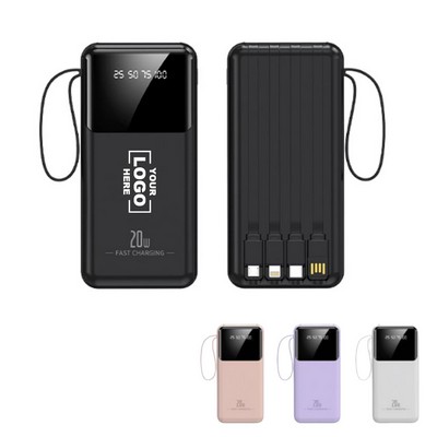 High-Capacity Fast Charge Power Bank with Built-in Cables