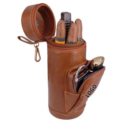 Portable Leather Cedar Travel Cigar Humidor Case