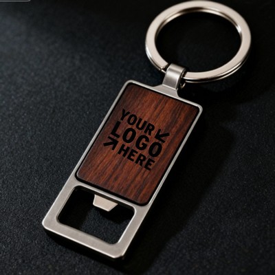 Bamboo Surface Bottle Opener Keychain