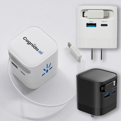 65W Wall Adapter with Retractable Cable