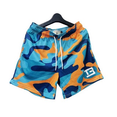 Mesh Full Size Graphic Print Quick Dry Shorts With Pockets