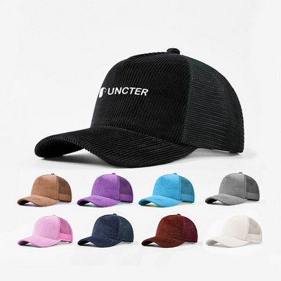 5 Panel Corduroy Trucker Cap For Men And Women