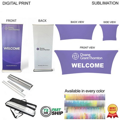 72Hr Fast Ship - Superior Tradeshow Package, Banner (DP780) + Stretch fit tablecloth 6' (SU544)