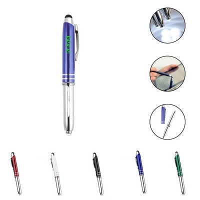 Ballpoint Pen with Stylus Tip and LED Flashlight