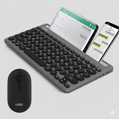 Multi-Device Wireless Bluetooth Keyboard and Mouse Combo Retro Round Keycap Silent Set