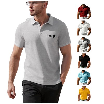 Men's Textured Knit Polo Short Sleeve Casual Golf Shirt