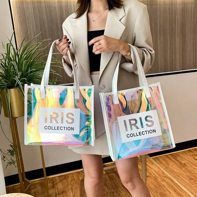 Iridescent Clear Leather Edged PVC Tote Bag