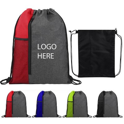 Vertical Drawstring Backpack With Mesh Pocket