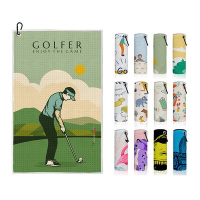 Customized Waffle Weave Golf Towel with Carabiner Hook