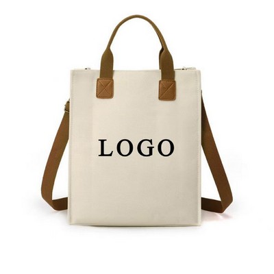 Cotton Canvas Tote Bag With Cross-Body Strap