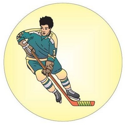 Hockey Player Round Badge w/ Bar Pin (2 1/2" Diameter)