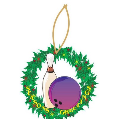 Bowling Pin & Ball Promotional Wreath Ornament w/ Black Back (8 Square Inch)