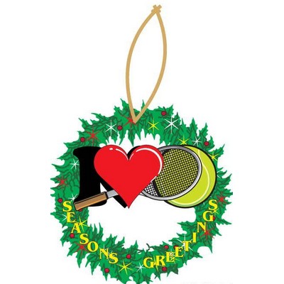 I Love Tennis w/ Racket Wreath Ornament w/ Clear Mirrored Back (8 Square Inch)
