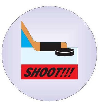 Hockey Puck & Stick Round Badge w/ Bar Pin (2 1/2" Diameter)