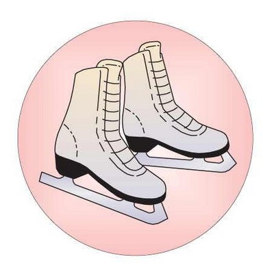 Ice Skates Round Badge w/ Bar Pin (2 1/2" Diameter)
