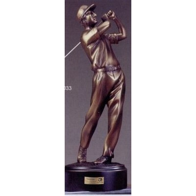 Third Place Golfer Trophy w/Golf Back Swing & Bronze Finish (4"x11.5")