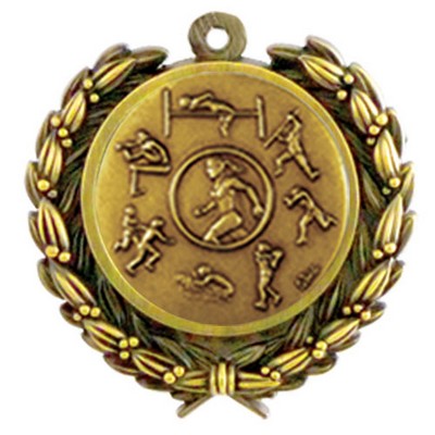 Stock Track Female Medal w/ Wreath Edge (1 1/4")