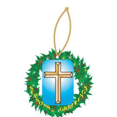 Gold Cross Promotional Wreath Ornament w/ Black Back (10 Square Inch)