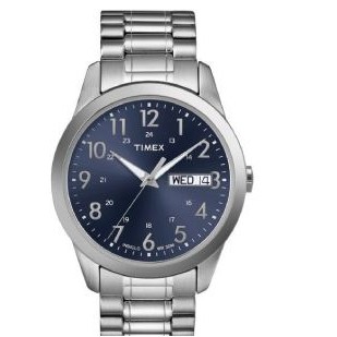 Timex® Silver Elevated Classics Dress Expansion Watch W/ Blue Dial