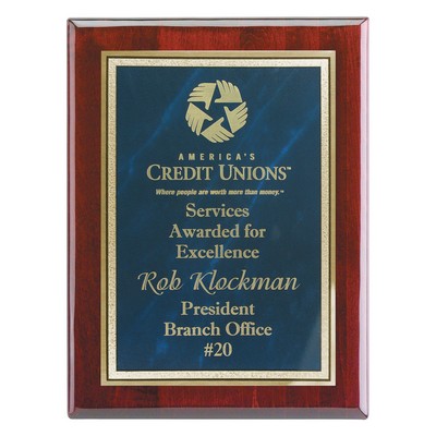 Plaque - 7"x9" Mahogany Piano Wood Plaque with Blue Frosted Marble Plate (5"x7")