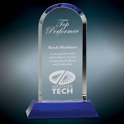 Recognition Crystal Award w/ Blue Crystal Base (SANDBLASTED)