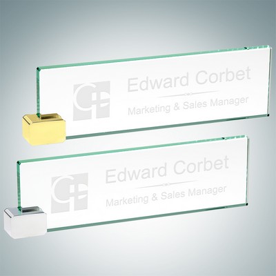 Jade Glass Nameplate w/ Rectangle Chrome Holder