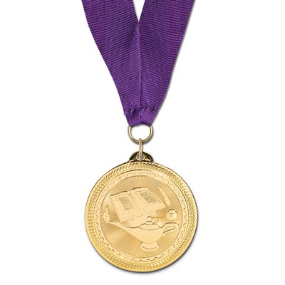Lamp of Learning Brite Laser Medal w/Grosgrain Neck Ribbon (2")