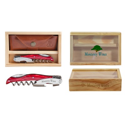 Laguiole Millesime® Red Marble Corkscrew Set w/Box & Leather Pouch
