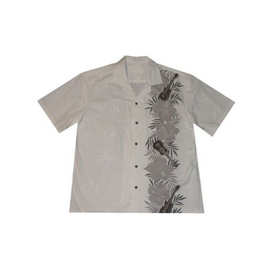 Hawaiian Vertical Print Shirt (S - 3XL) - 100% Cotton Poplin Tropical Flowers w/ Coconut Buttons