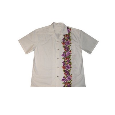Hawaiian Vertical Print Shirt (S - 3XL) - 100% Cotton Poplin Tropical Flowers w/ Coconut Buttons