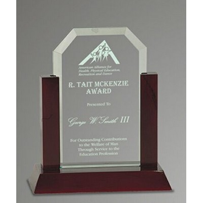 7" Premier Glass Clipped Corner Award w/Mahogany Base