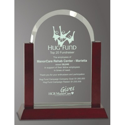 9" Premier Arched Glass Award w/Mahogany Base