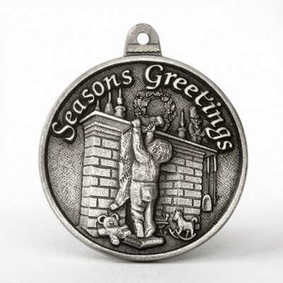 Mini Stock Design Season's Greetings Child w/ Stocking Pewter Ornament
