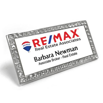 Rhinestone Metal Name Tag w/ Personalization (3"x1.5")