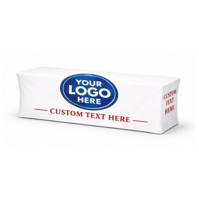 8' White Fitted Table Cover w/ front Logo- (8'x30"x29")
