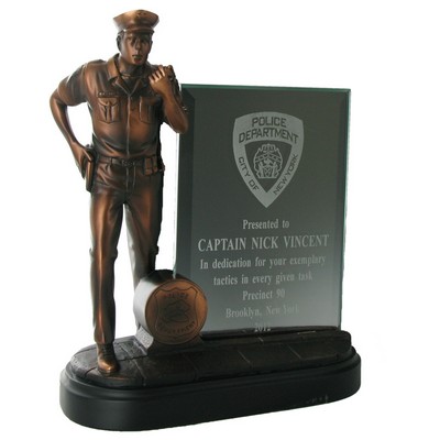 8 ¼" Electroplated Bronze Police Officer Trophy w/Glass Insert