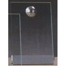 Clear Glass Plaque Award w/Silver Basketball Accent, Silver Plastic Mounts & Base (4"x6.5")