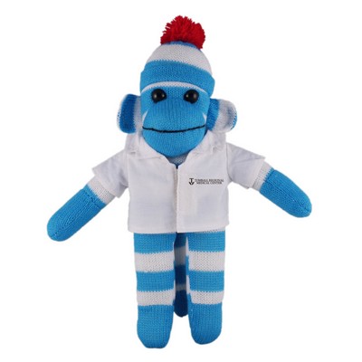 Blue Sock Monkey (Plush) in doctor's jacket.