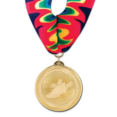 Track Brite Laser Medal w/Stock Millennium Neck Ribbon (2")