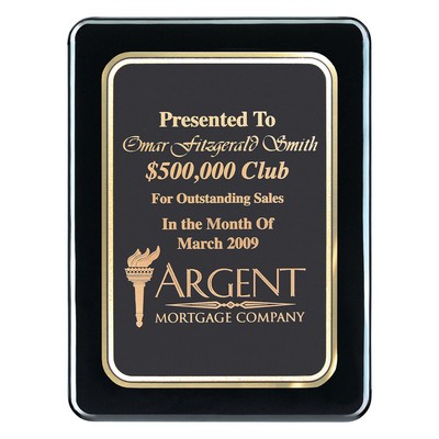 Plaque - Round Corner Piano Wood Plaque w/ Plate - Jet Black (8"x10")