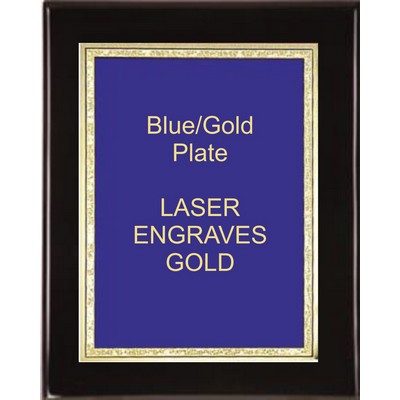 Black 8" x 10" Piano Finish Plaque - 6" x 8" Blue/Gold Florentine Plate