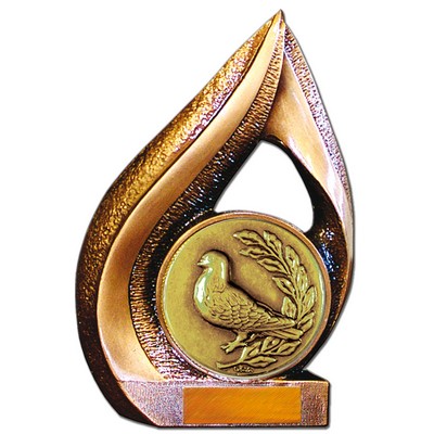 Stock 9" Flame Trophy with 2" Bird Coin and Engraving Plate