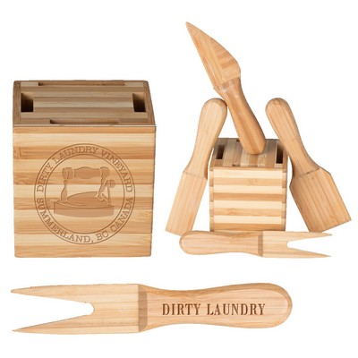 Cheese Mate™ Bamboo Tools w/Zebra Design Bamboo Holding Block