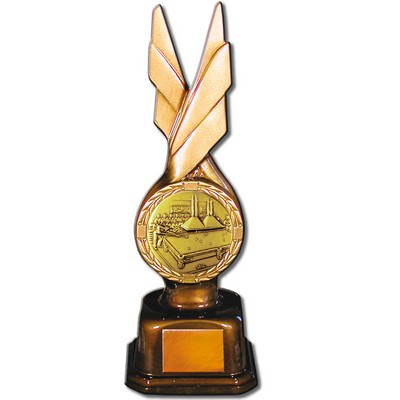 Stock Phoenix 9" Trophy with 2" Billiards Table Coin and Engraving Plate