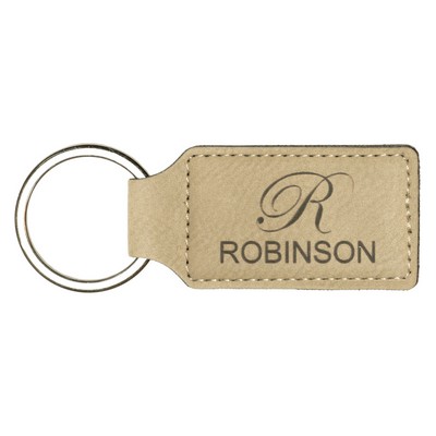 Leatherette Rectangle Keychain - Light Brown