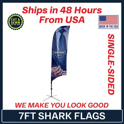 7' Shark Flag - Single Sided w/ Chrome X Base - Made in the USA