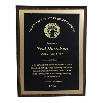 Walnut Finish Plaque w/Brass Plate & Gold Back Plate (5"x7")