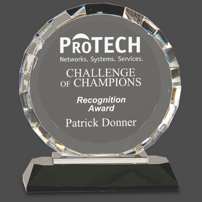 Clear Crystal Round Award w/Rectangle Facets on Black Crystal Base (6½")