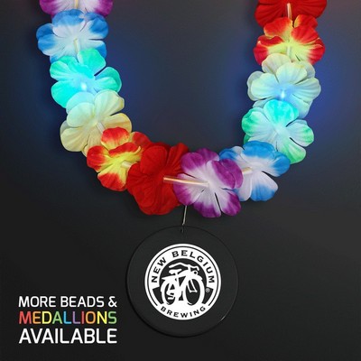 Rainbow Lei LED Flower Necklace with Black Medallion - PRINTED